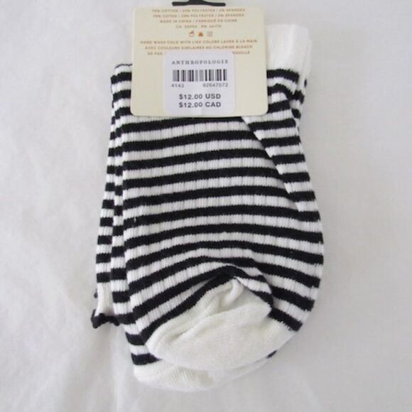 Anthropologie Black & White Striped Bow Accent Socks NWT - Picture 2 of 3
